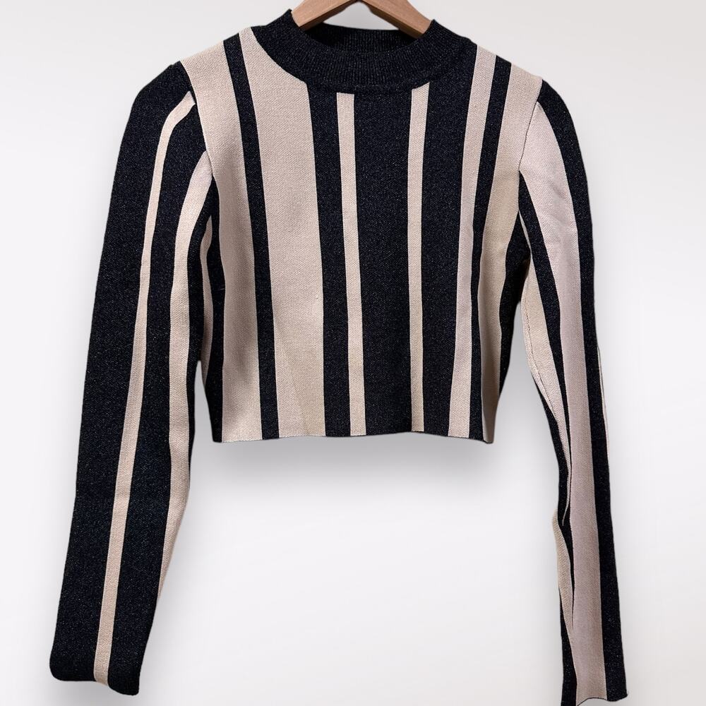 Akira Striped Date Night Out Party Club Sexy Stretch Crop Top Brown Medium NWT